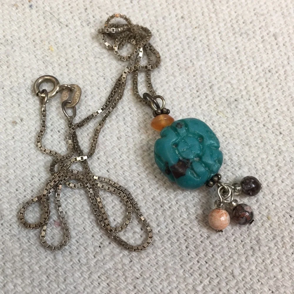 Sterling Silver box chain with turquoise pendant